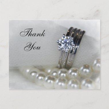 Diamond Rings and White Pearls Wedding Thank You PostInvitations