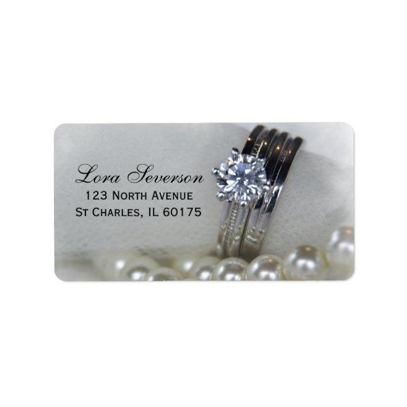 Diamond Rings White Pearls Wedding Return Address Label