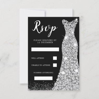 Diamond Sparkle Dress Birthday Party Bridal Black RSVP Card
