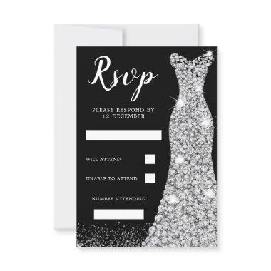 Diamond Sparkle Dress Birthday Party Bridal Black RSVP Card