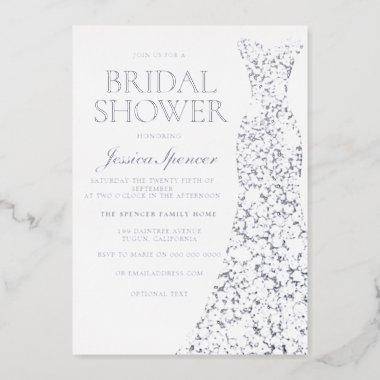 Diamond Sparkle Dress Wedding Bridal Shower Silver Foil Invitations