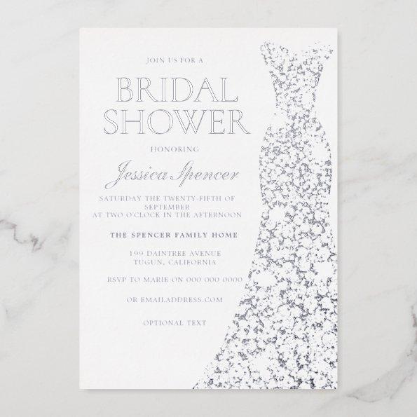 Diamond Sparkle Dress Wedding Bridal Shower Silver Foil Invitations