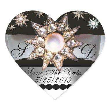 DIAMOND STARS BLACK WHITE RIBBON MONOGRAM HEART HEART STICKER