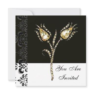 DIAMOND TULIPS , Black and White Damask Invitations