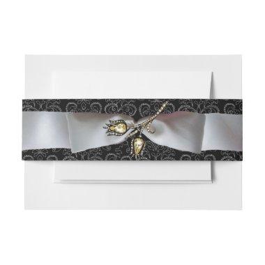 DIAMOND TULIPS Black White Damask Ribbon  Belly Band
