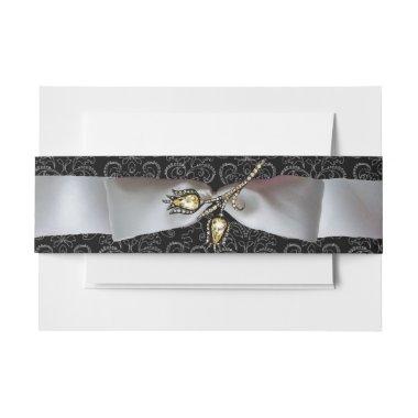 DIAMOND TULIPS Black White Damask Ribbon Invitations Belly Band