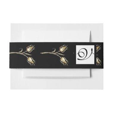 DIAMOND TULIPS Black White Square Monogram Invitations Belly Band