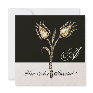 DIAMOND TULIPS MONOGRAM ,Champagne Metallic Invitations