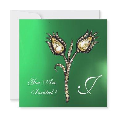 DIAMOND TULIPS MONOGRAM ,Green Jade Invitations