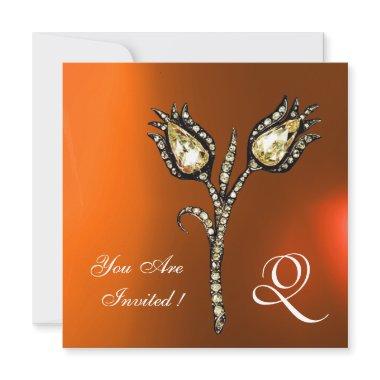 DIAMOND TULIPS MONOGRAM ,Orange Grey Agate Invitations