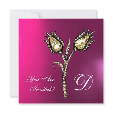 DIAMOND TULIPS MONOGRAM ,Pink Fuchsia Purple Invitations