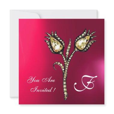 DIAMOND TULIPS MONOGRAM ,Pink Fuchsia Purple Invitations