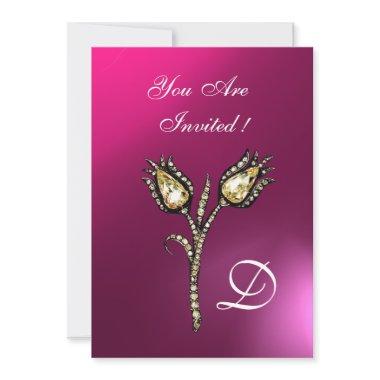 DIAMOND TULIPS MONOGRAM ,Pink Purple Amethyst Invitations