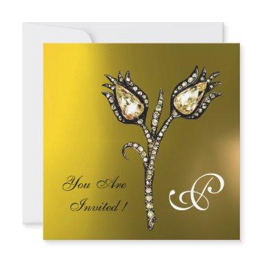 DIAMOND TULIPS MONOGRAM , Yellow Topaz Invitations