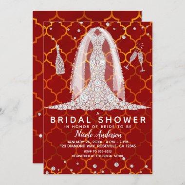 Diamond Wedding Dress Red Indian Bridal Shower Invitations