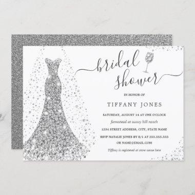 Diamond Wedding Dress Sparkle Bridal Shower Invit Invitations