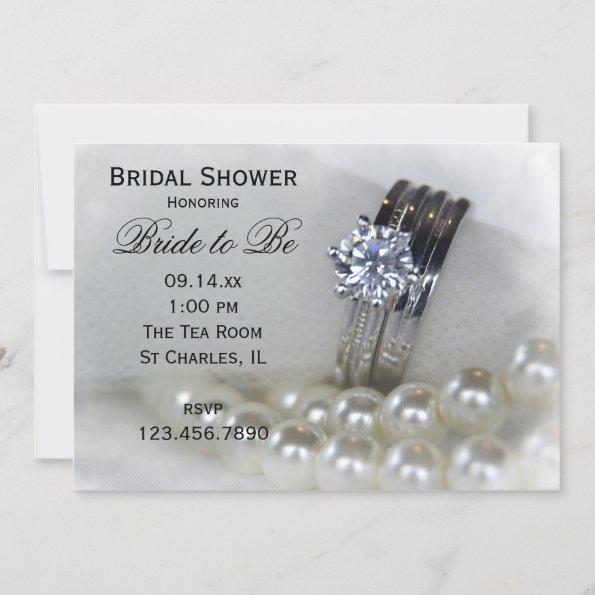 Diamond Wedding Rings and Pearls Bridal Shower Invitations