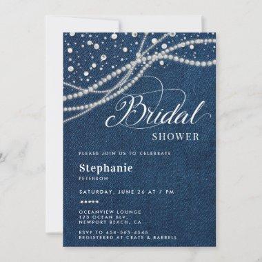 Diamonds Pearls Denim Elegant Classy Bridal Shower Invitations