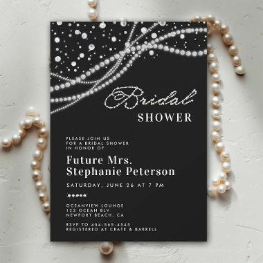 Diamonds Pearls Elegant Black White Bridal Shower Invitations