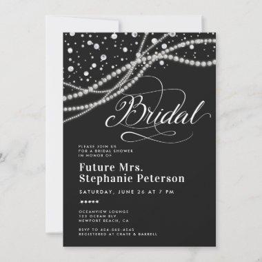 Diamonds Pearls Future Mrs. Black Bridal Shower Invitations