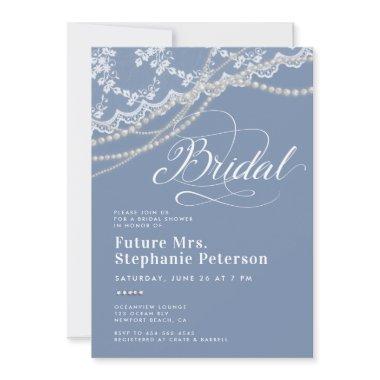 Diamonds Pearls Lace Something Blue Bridal Shower Invitations