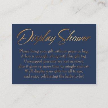 Display Shower Elegant Gold Script on Navy Invitations