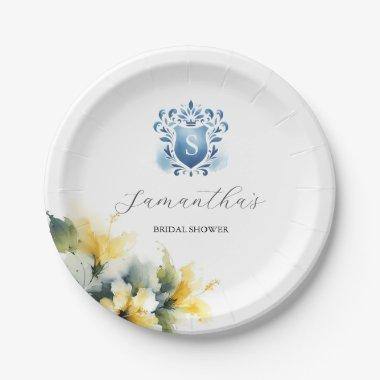Disposable Bridal Shower Plates Blue Yellow