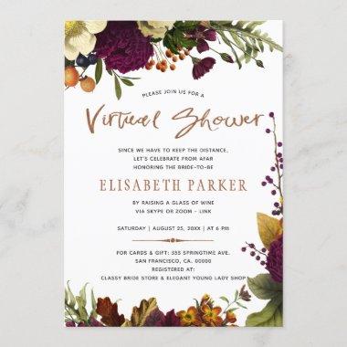 Distance shower burgundy floral virtual shower Invitations