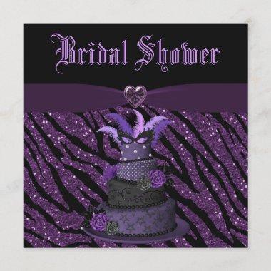 Diva Cake & Printed Zebra Glitter Bridal Shower Invitations