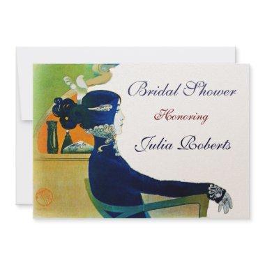 DIVA IN BLUE MONOGRAM BRIDAL SHOWER PARTY Gold Invitations