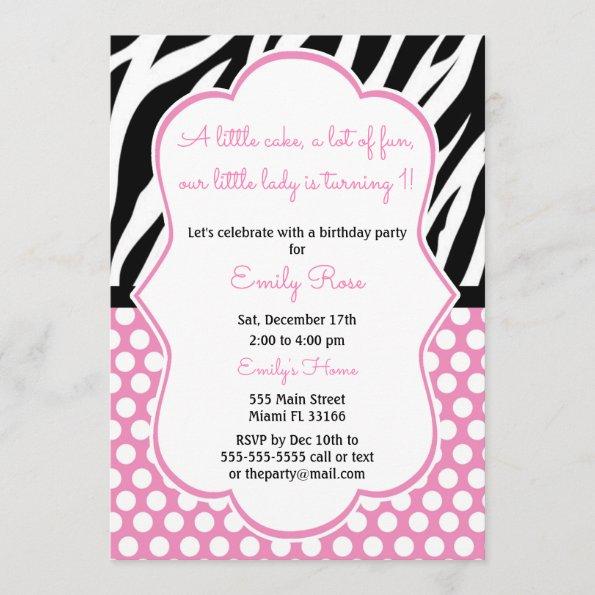 Diva Zebra Pink Girl Birthday Invitations