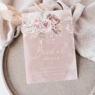 Divine Beautiful Dusty Rose Blush Bridal Shower Invitations