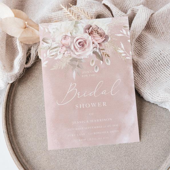Divine Beautiful Dusty Rose Blush Bridal Shower Invitations
