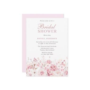 Divine Blush Watercolor Roses Bridal Shower Invitations