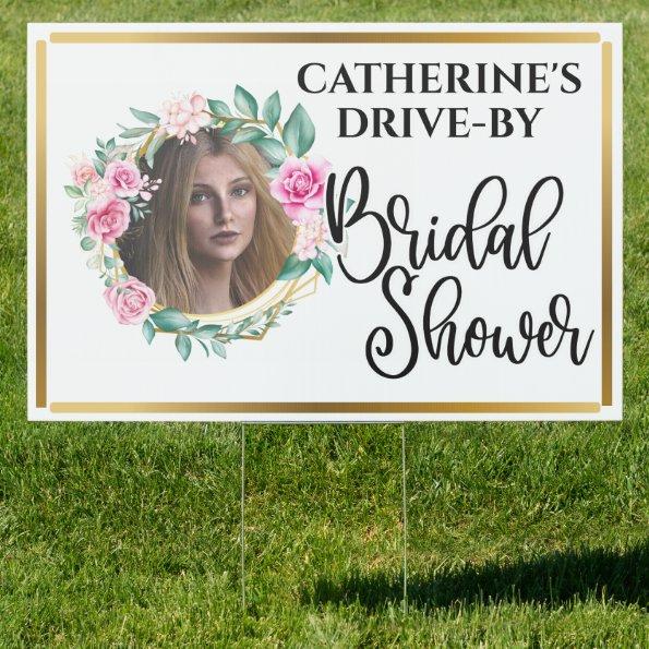 DIY Bridal shower photo drive by rose wreath frame Sign