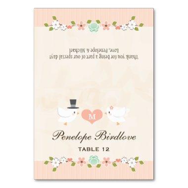 DIY Monogrammed Blush Love Birds Tent Place Invitations