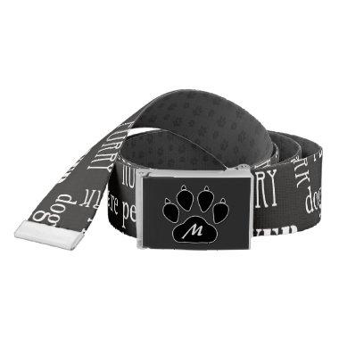 Dog Paw Print Monogrammed Black and White Belt