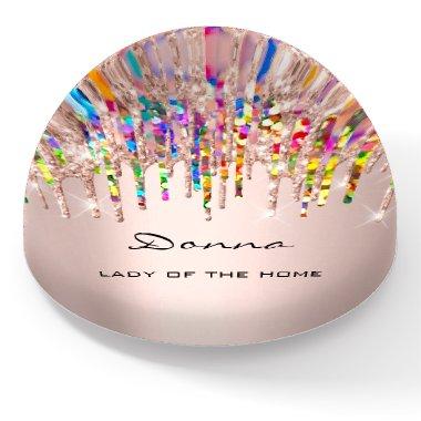 Donna NAME MEANING Holograph Drips Rose Blush Paperweight
