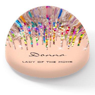 Donna NAME MEANING Holograph Drips Rose Coral Paperweight