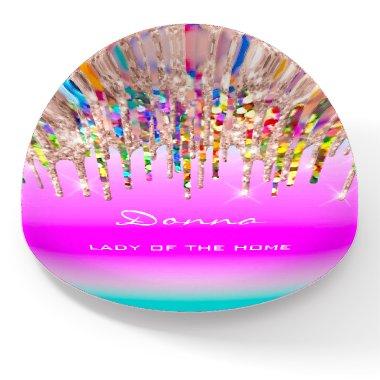 Donna NAME MEANING Holograph Drips Rose Pink Paperweight