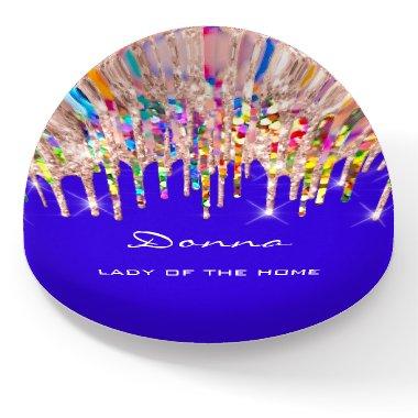 Donna NAME MEANING Holographic Drips Rose Blue Paperweight