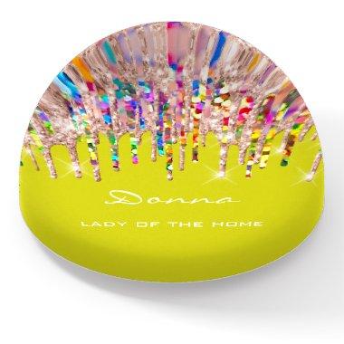 Donna NAME MEANING Holographic Drips Rose Mustard Paperweight