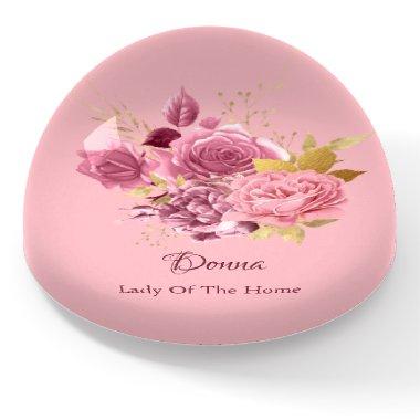 Donna NAME MEANING Pink Rose Gold Flower Blush Paperweight