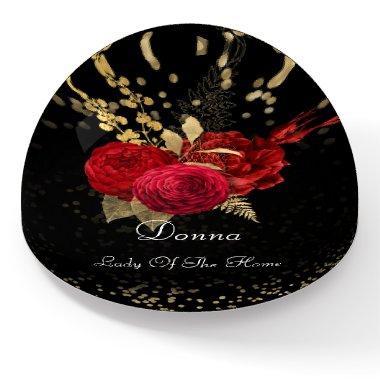 Donna NAME MEANING Red Black Gold Confetti Flower Paperweight