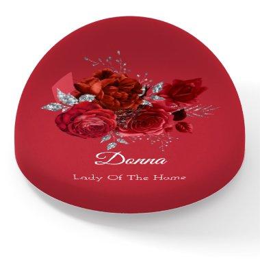 Donna NAME MEANING Red Wine Silver Flower  Paperweight