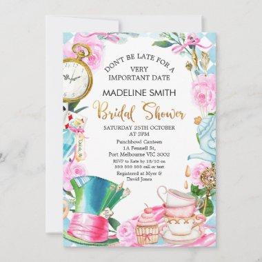 Don't be Late Alice in Wonderland Bridal Shower Invitations