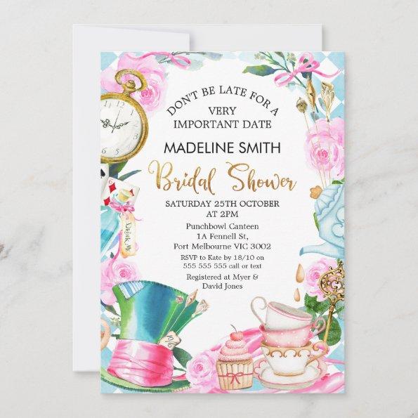 Don't be Late Alice in Wonderland Bridal Shower Invitations
