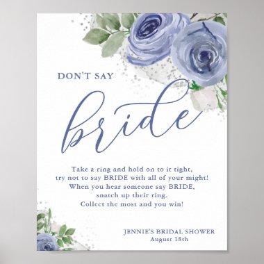 Don't Say Bride Blue Floral Bridal Shower Game Poster