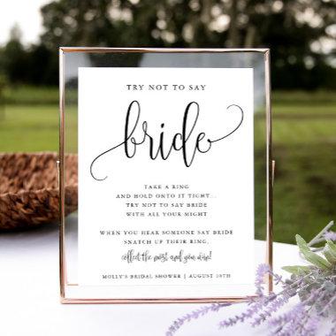Don't Say Bride Shower Game Minimalist Calligraphy Poster