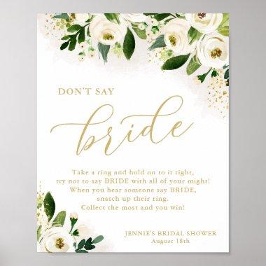 Don't Say Bride White Gold Floral Shower Game Poster